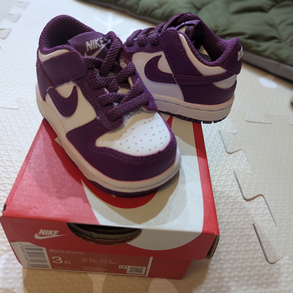 New Nike Dunk Low; Purple and White Baby Sneakers